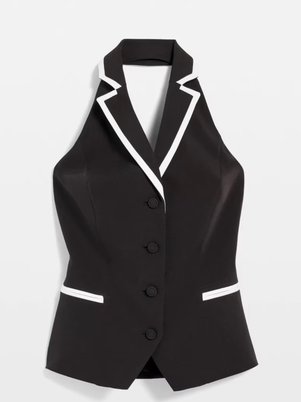 White House Black Market Black Halter Vest with White Piping